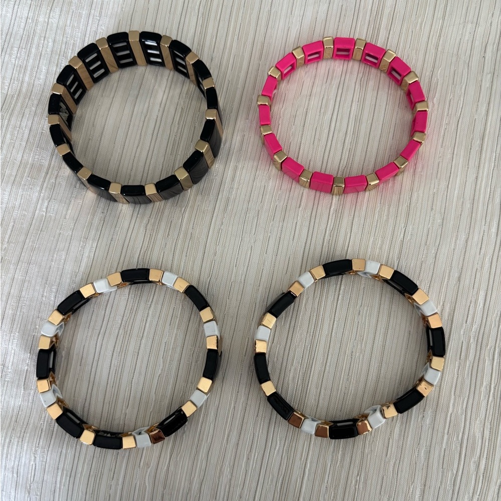 Set of 4 Enamel Stretch Bracelets